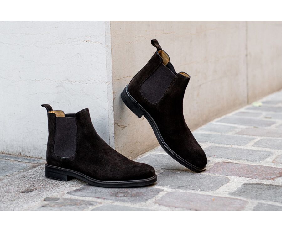 Chelsea boots cuir homme Velours brun - FANGLER GOMME CITY