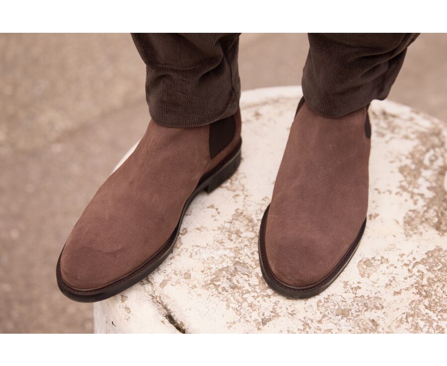 Chelsea boots cuir homme Velours brun - FANGLER GOMME CITY II