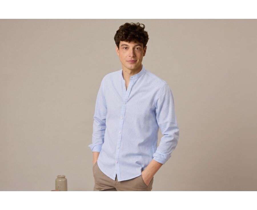 Chemise coton lin Chambray bleu Clair - ELIBERT