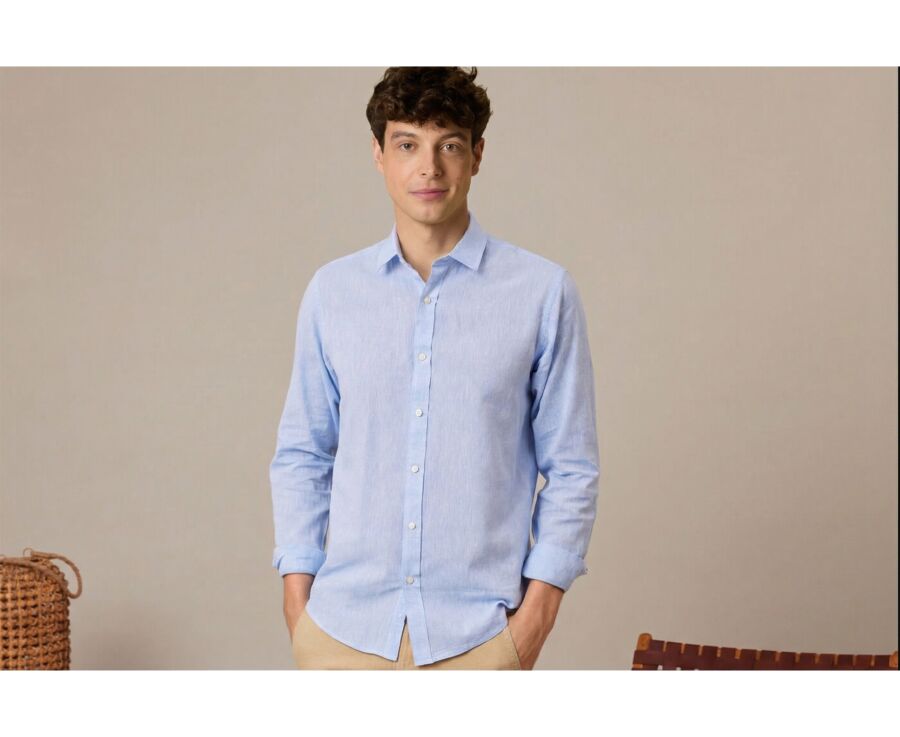 Chemise coton lin chambray bleu - SILBERT