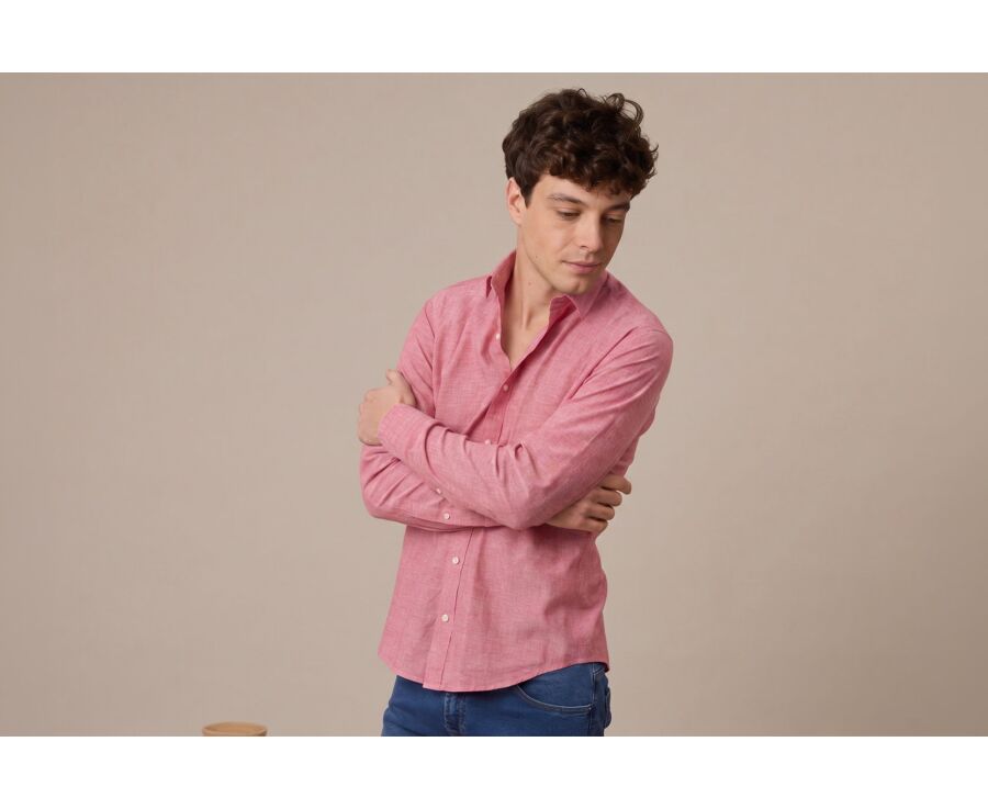 Chemise coton lin Chambray Rouge - SILBERT