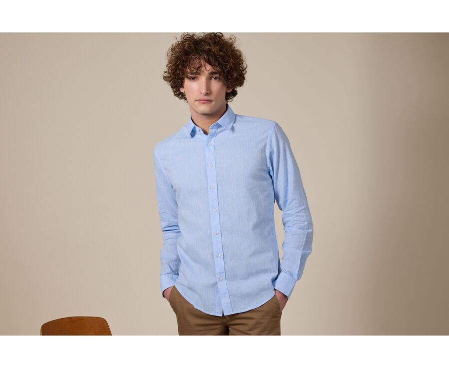 Chemise coton lin Chambray Bleu Clair - Col Français - SILBERT