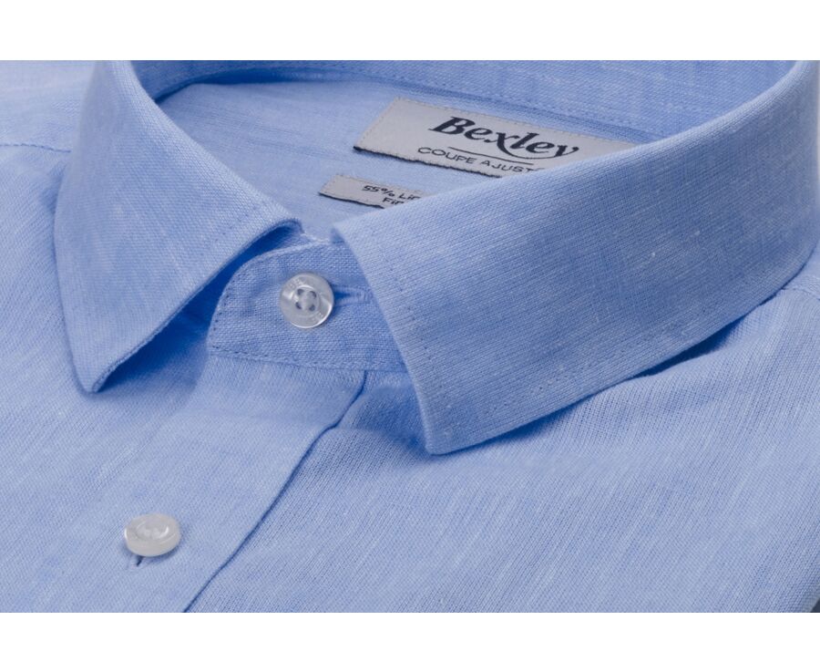 Chemise coton lin Chambray Bleu Clair - Col Français - SILBERT