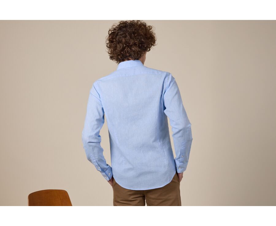Chemise coton lin Chambray Bleu Clair - Col Français - SILBERT