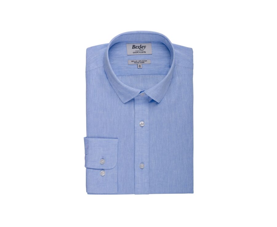 Chemise coton lin Chambray Bleu Clair - Col Français - SILBERT