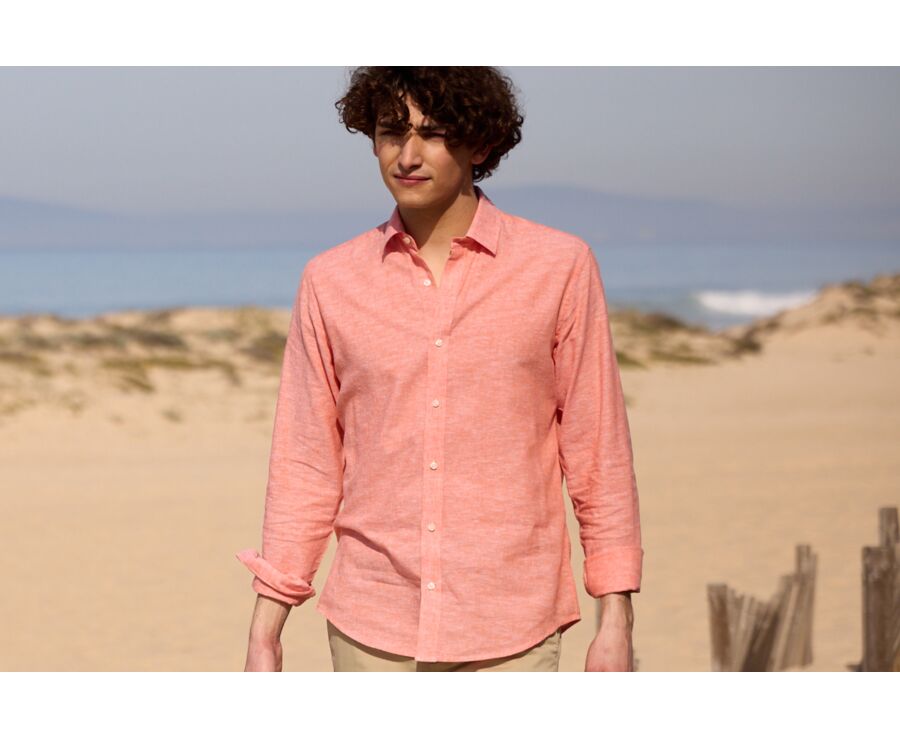 Chemise coton lin Chambray Orange - SILBERT