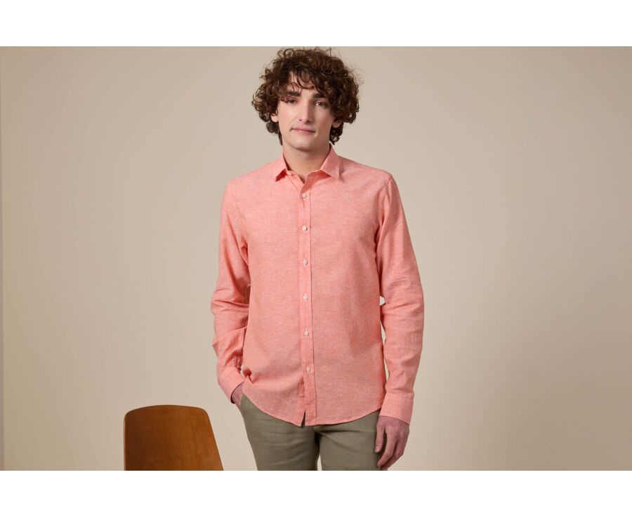 Chemise coton lin Chambray Orange - SILBERT
