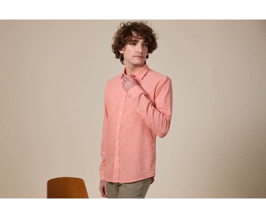 Chemise coton lin Chambray Orange - SILBERT