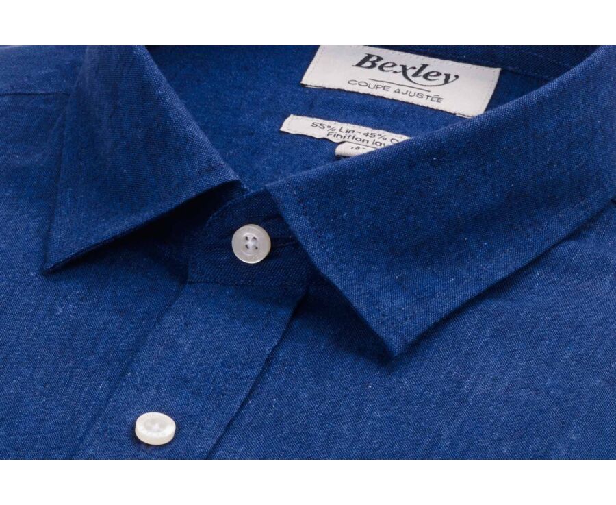 Chemise coton lin Chambray Indigo - Col Français - SILBERT
