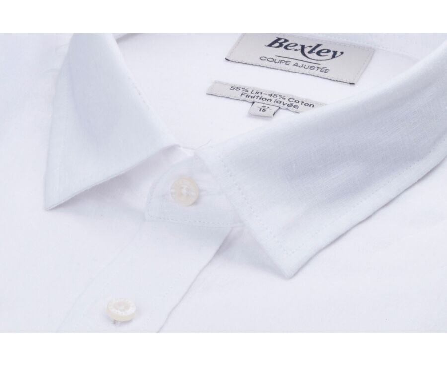 Chemise coton lin Chambray Blanc - Col Français - SILBERT