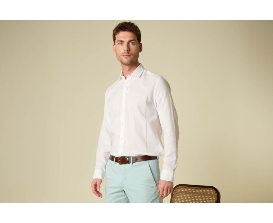 Chemise Homme Chambray Blanc à Motif - SILBERT
