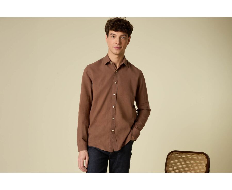 Chemise homme mocha unie en chambray - SILBERT
