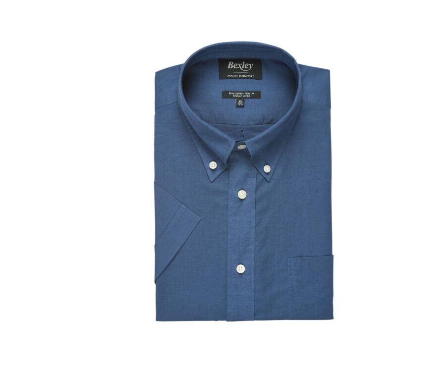Chemise coton et lin indigo - Poche poitrine - COLTEN MC