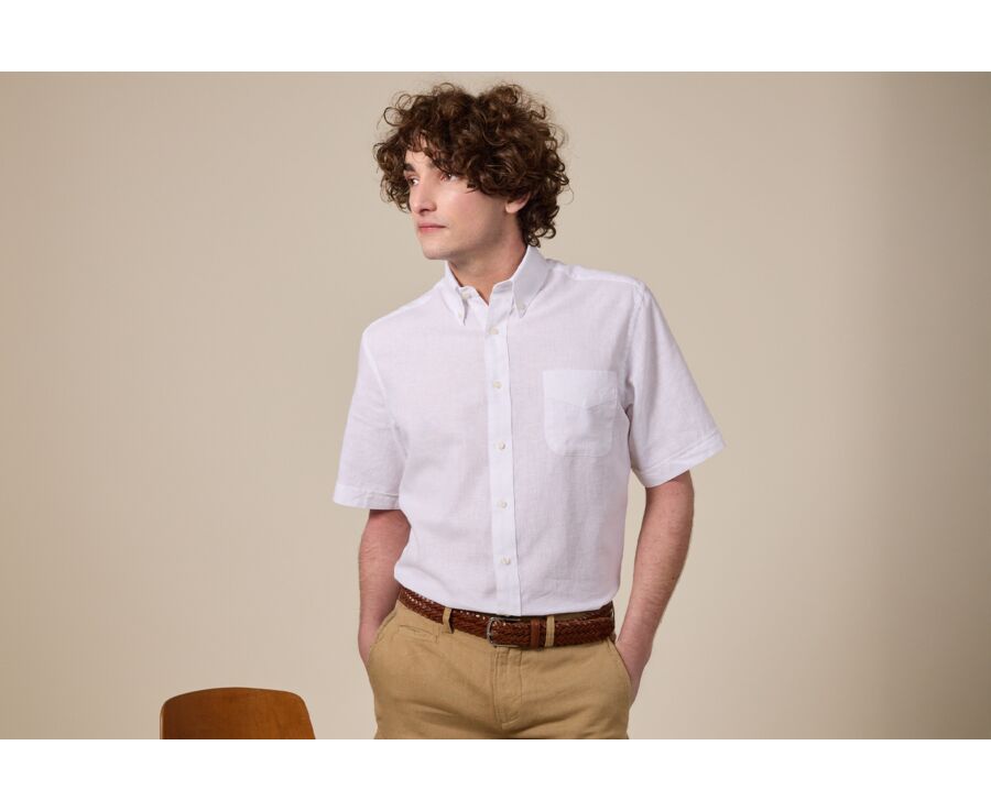 Chemise coton/lin Blanc - Coupe confort - COLTEN MC