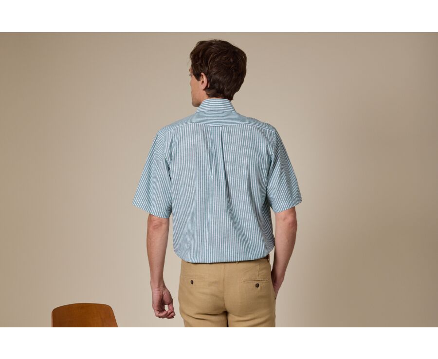 Chemise à rayures coton/lin Vert et Blanc - Coupe confort - COLTEN MC
