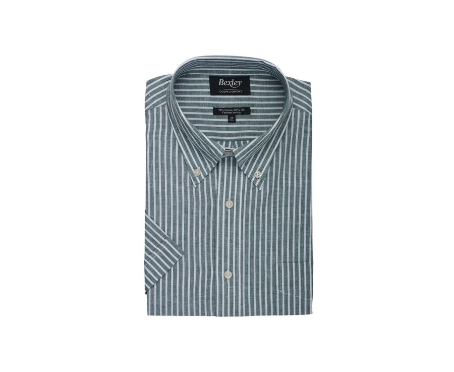 Chemise à rayures coton/lin Vert et Blanc - Coupe confort - COLTEN MC