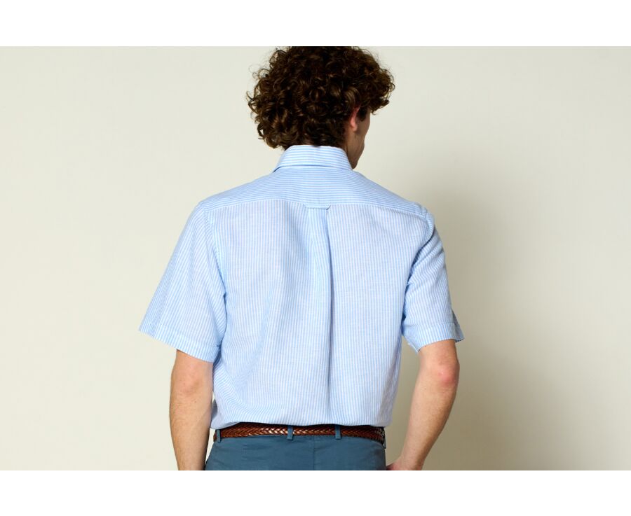 Chemise coton et lin Chambray Bleu Ciel et Blanc - Poche poitrine - COLTEN MC