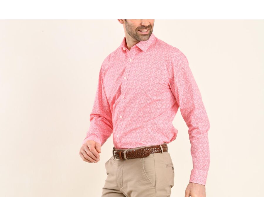 Chemise coton blanche à imprimé fleuri rouge - SULPICE
