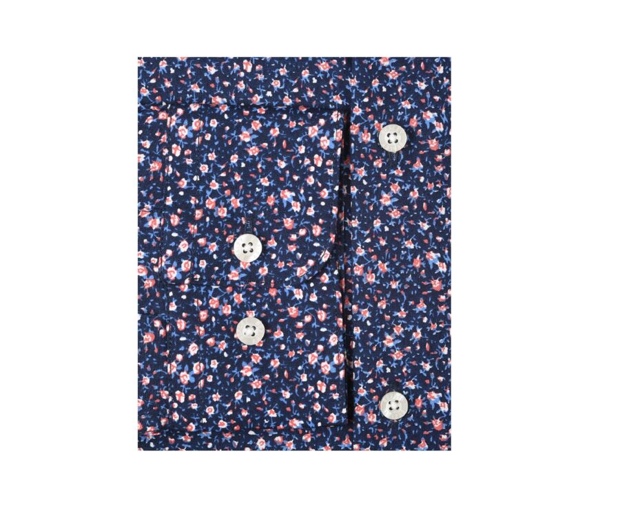 Chemise coton bleue imprimée fleurs corail - WILROSE