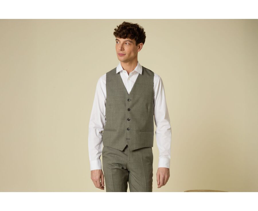 Gilet de costume homme - Kaki Clair Chiné - LAZARE