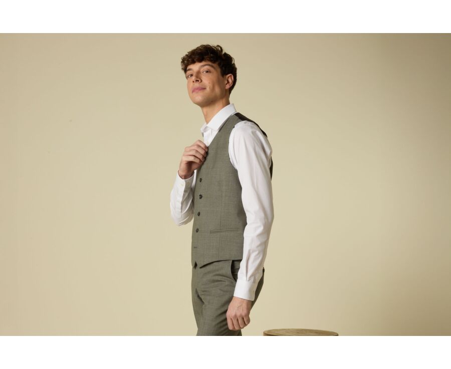 Gilet de costume homme - Kaki Clair Chiné - LAZARE