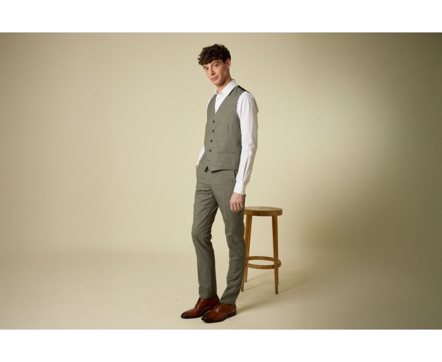 Gilet de costume homme - Kaki Clair Chiné - LAZARE