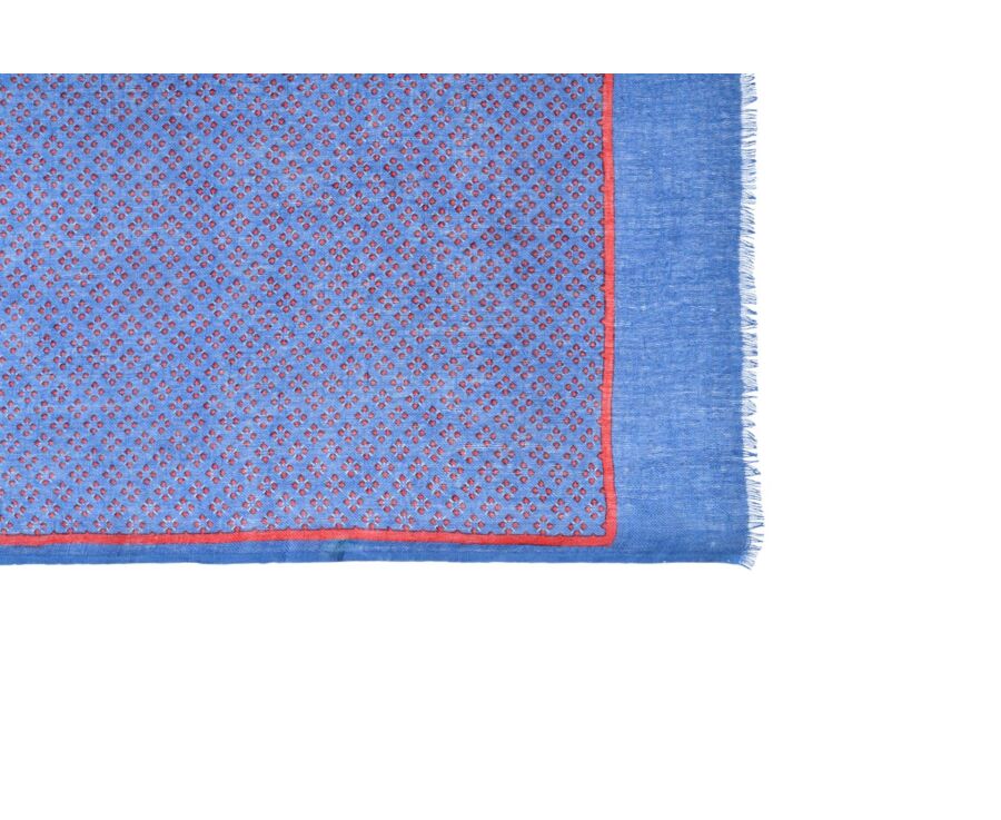 Chèche lin coton Bleu Indigo motifs rouges
