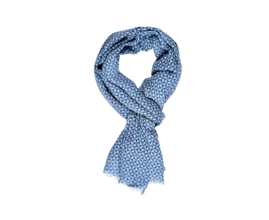 Chèche lin coton Bleu motif triangles bleu ciel