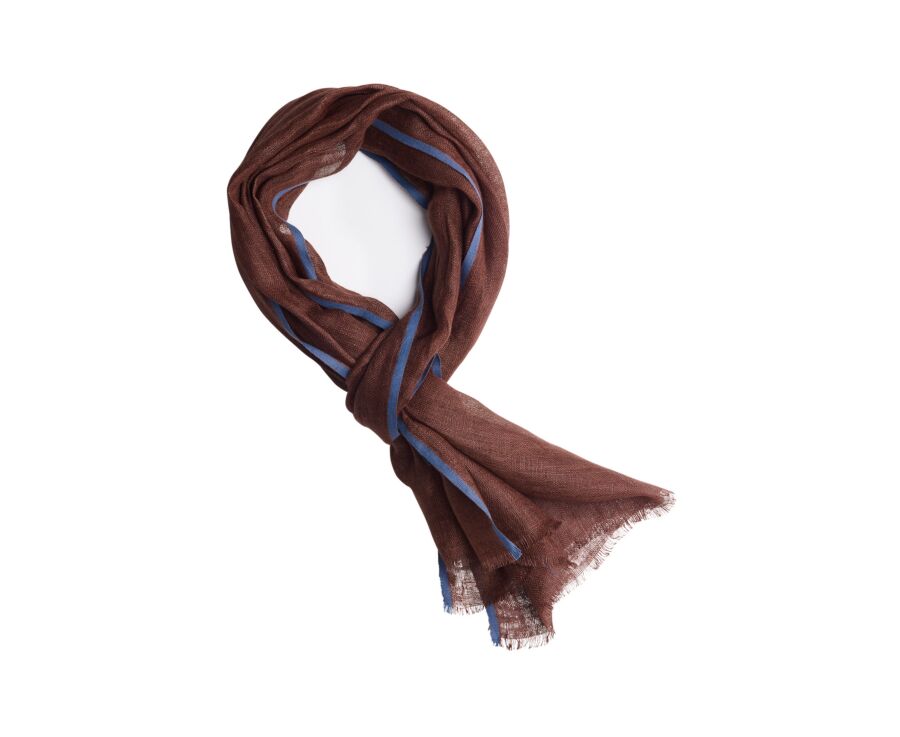 Chèche Homme Lin et Coton - Havane et Bordure Indigo