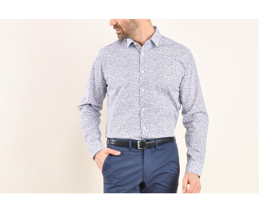 Chemise coton blanche imprimée fleurs bleues et roses - THÉOBERT