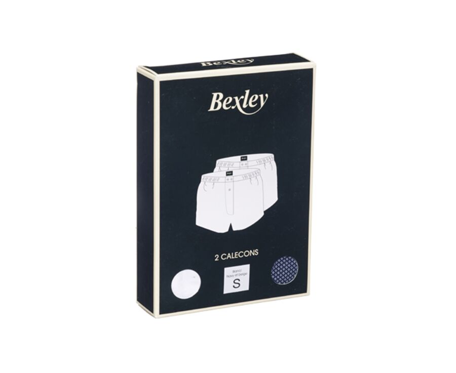 Boîte de 2 caleçons homme Uni Blanc et imprimé navy et beige - ELON