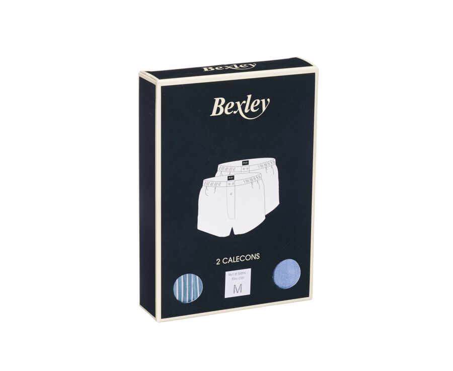 Boîte de 2 caleçons homme Bleu clair/ Rayé Vert et blanc - ELON