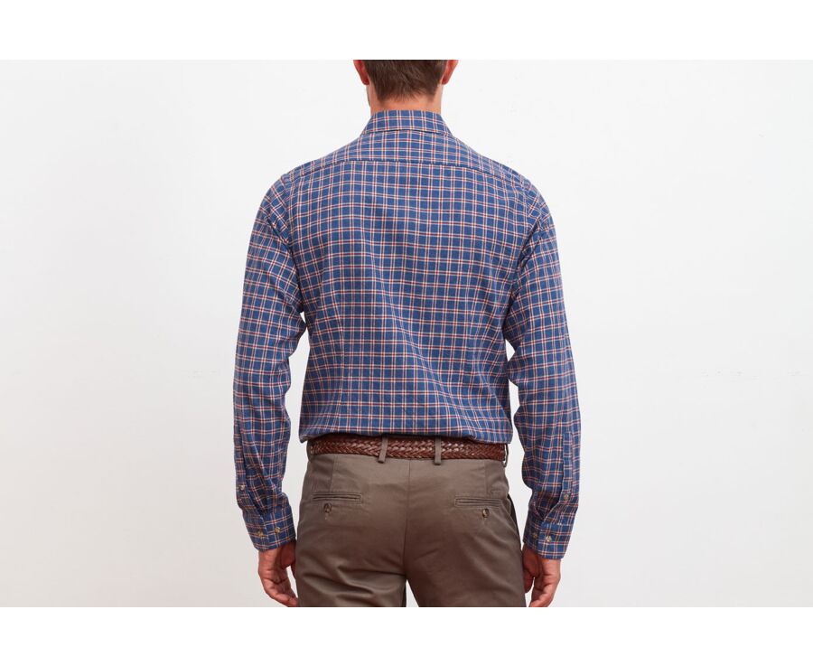 Chemise flanelle bleu à carreaux rouges - Col français - PAULIN II