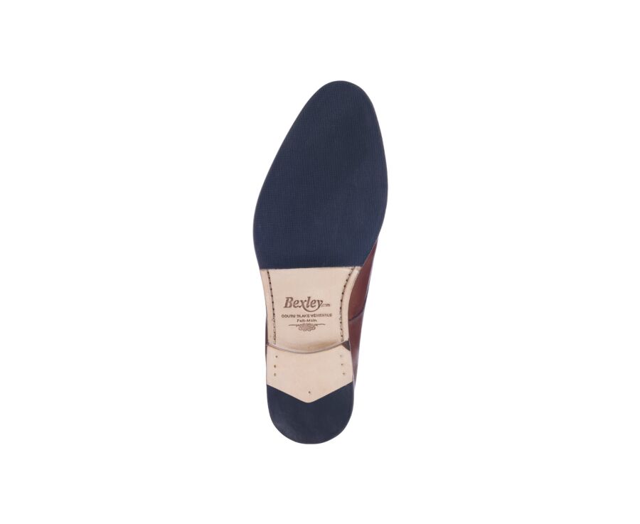 Derbies homme Châtaigne patiné semelle cuir avec patin - DOVER PATIN