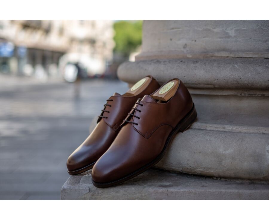 Derbies homme Châtaigne patiné semelle cuir avec patin - DOVER PATIN