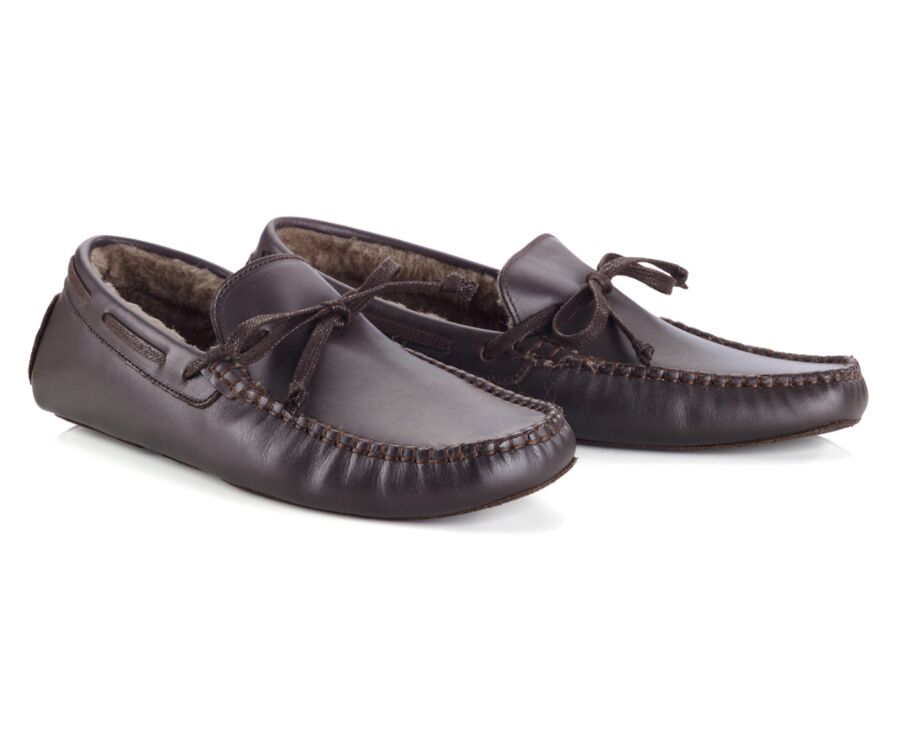 Chaussons homme cuir Chocolat