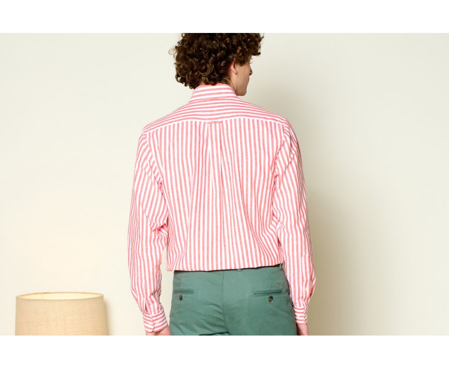 Chemise manches longues coton et lin Corail et Blanc - COLTEN