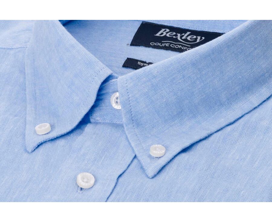 Chemise manches longues coton et lin Chambray Bleu - COLTEN