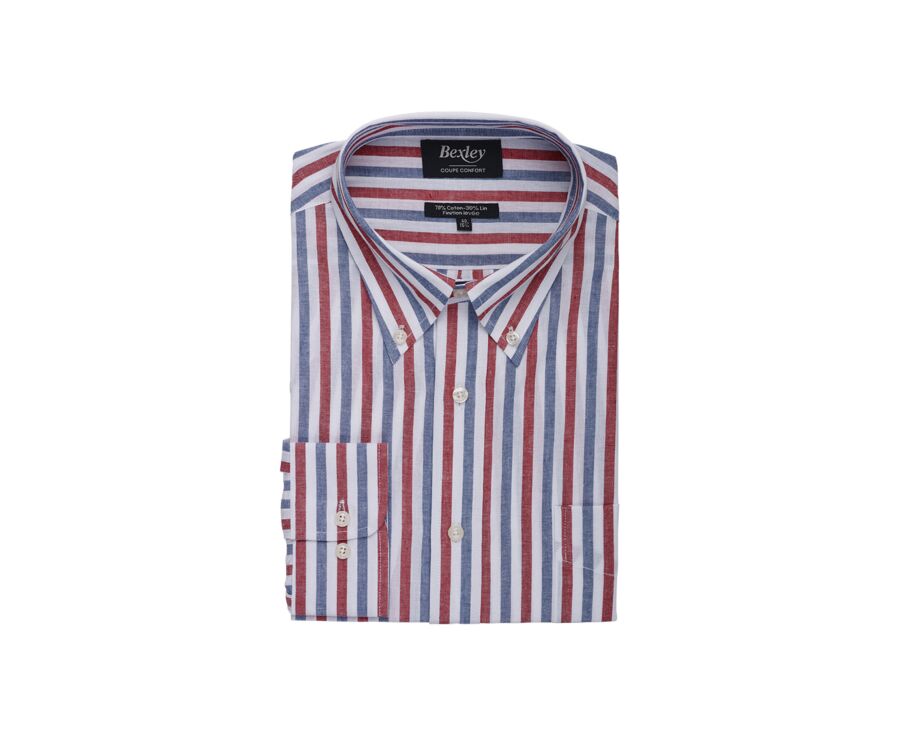 Chemise à rayures coton/lin Chambray Rouge et Bleu Vintage - COLTEN