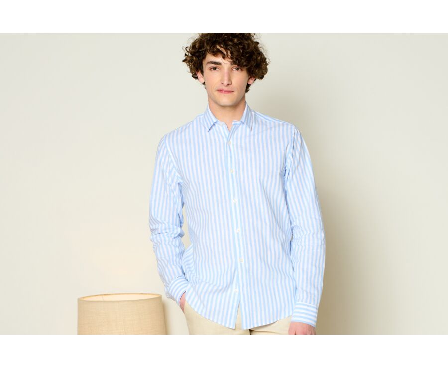 Chemise coton lin rayée Bleu Ciel et Blanche - SIMONIN