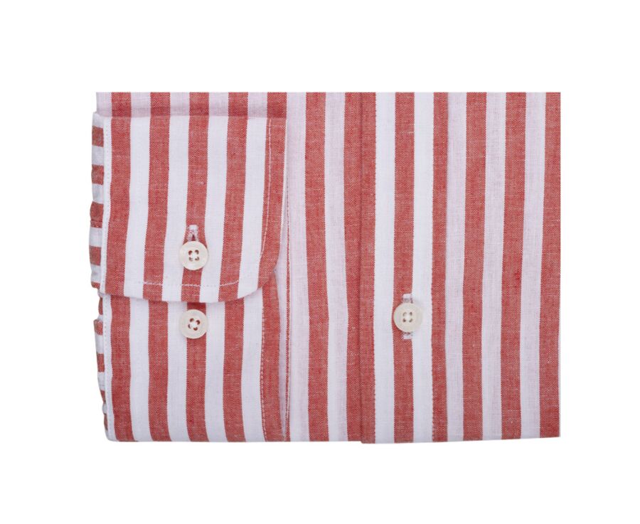 Chemise coton lin rayée Corail et Blanche - SIMONIN