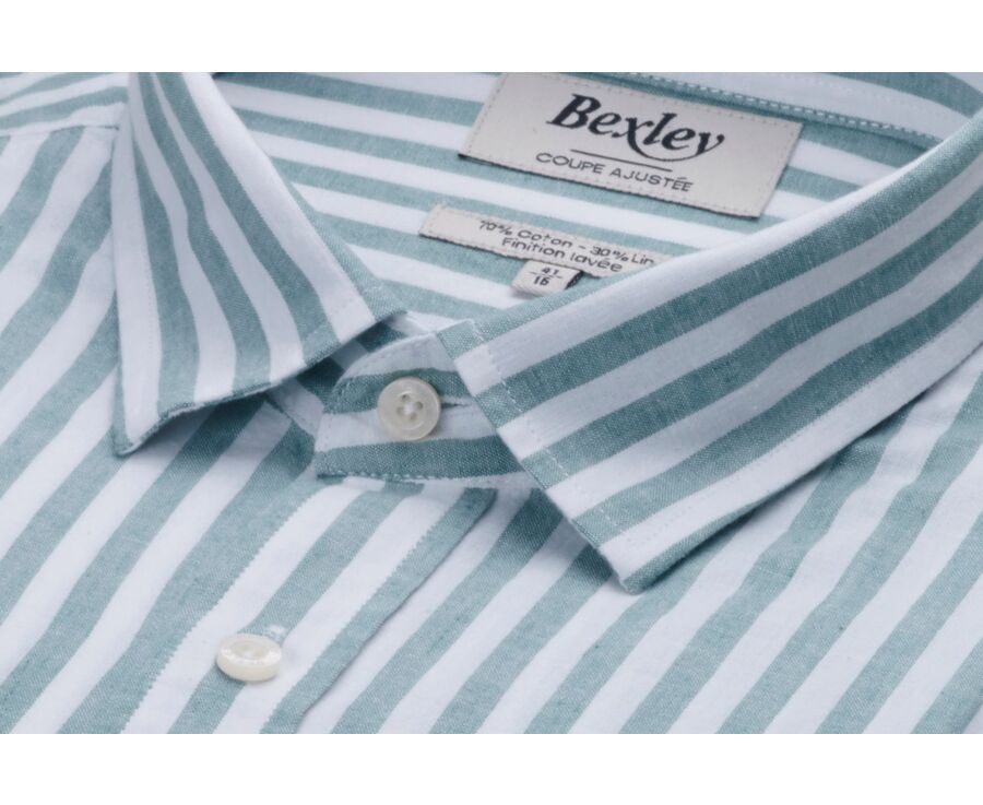 Chemise coton lin rayée Verte et Blanche - SIMONIN