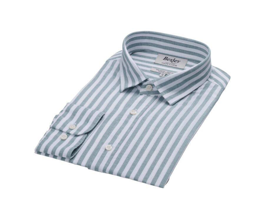 Chemise coton lin rayée Verte et Blanche - SIMONIN