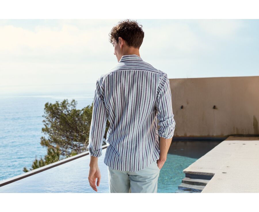 Chemise à rayures Marine et Vert - SIMONIN