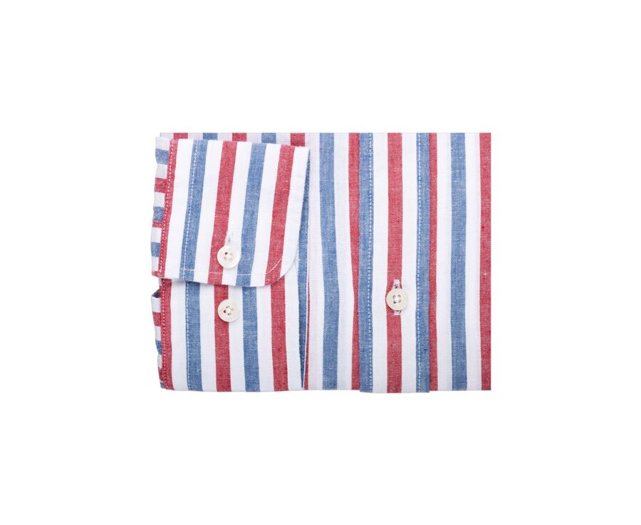 Chemise coton lin rayée Bleu vintage Rouge et Blanc - SIMONIN