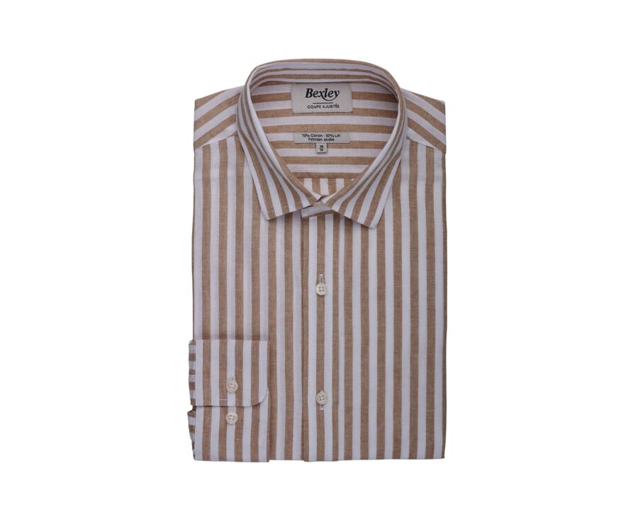 Chemise à rayures Camel et Blanc - SIMONIN