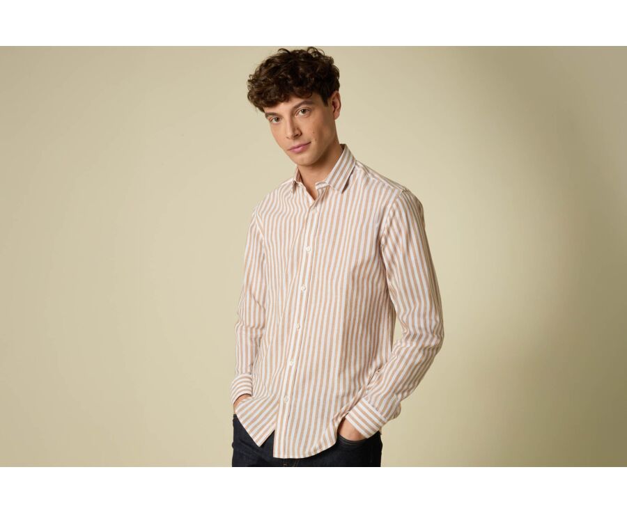 Chemise à rayures Camel et Blanc - SIMONIN