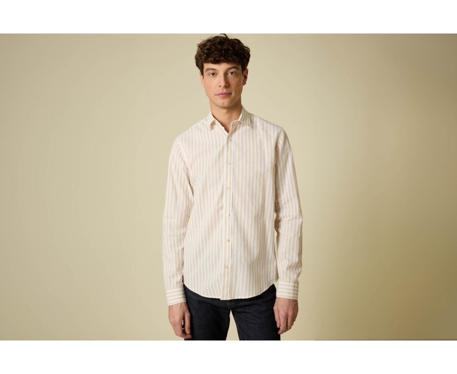 Chemise à rayures Beige Foncé et Blanc - SIMONIN