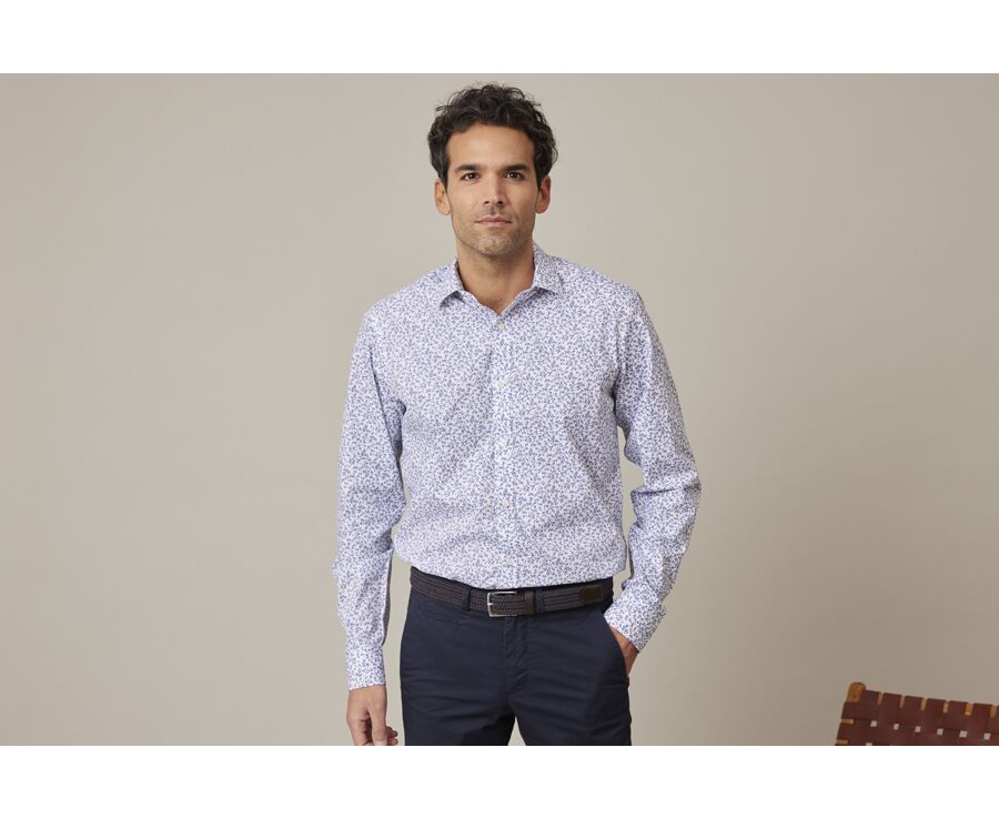 Chemise Blanche homme à imprimé fleuri bleu - ELDORIC