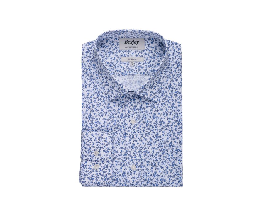 Chemise Blanche homme à imprimé fleuri bleu - ELDORIC